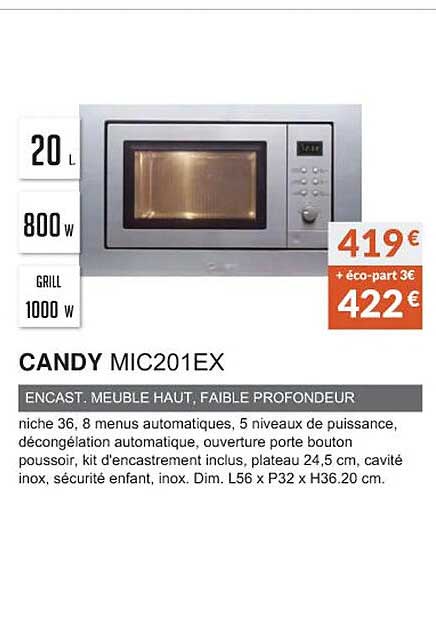candy mic201ex encast. meuble haut, faible profondeur