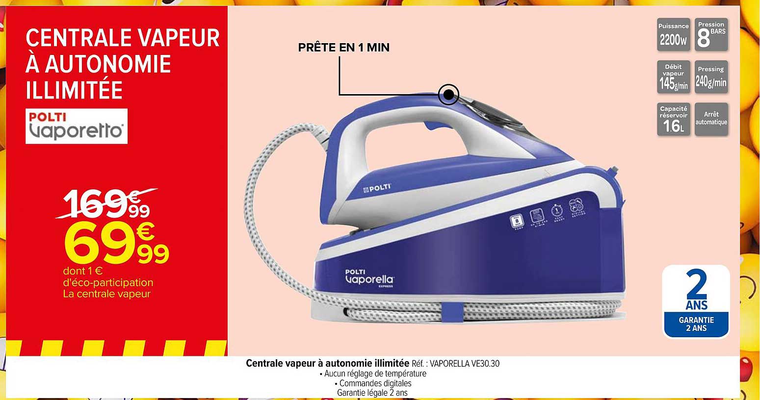 centrale vapeur à autonomie illimitée polti vaporella