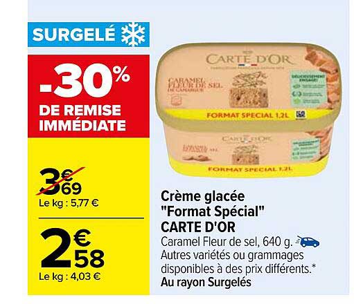 crème glacée "format spécial" carte d'or