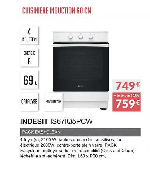Cuisinière Induction 60 Cm Indesit Is67iq5pcw
