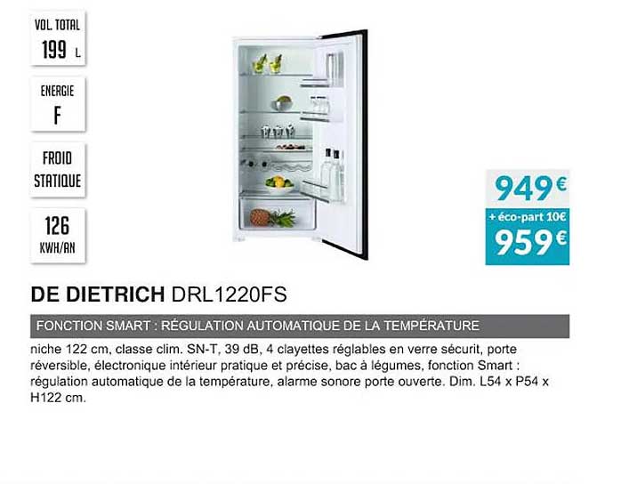 de dietrich drl1220fs fonction smart : régulation automatique de la température