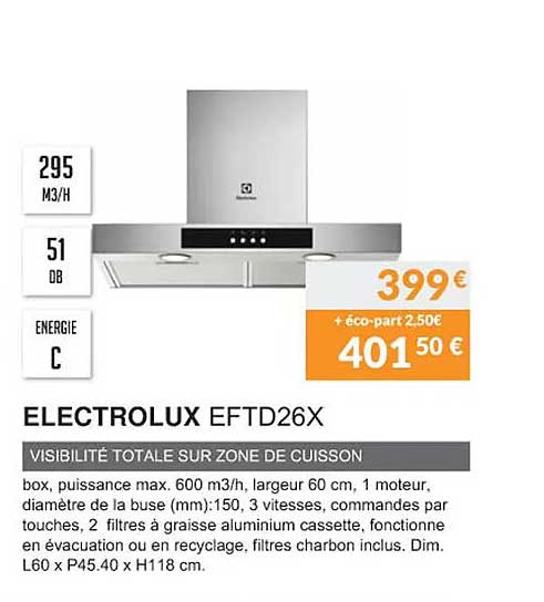 electrolux eftd26x visibilité totale sur zone de cuisson