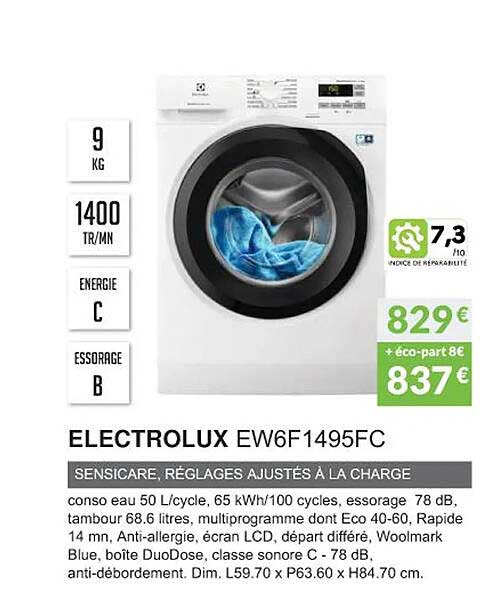 electrolux ew6f1495fc sensicare, réglages ajustés à la charge