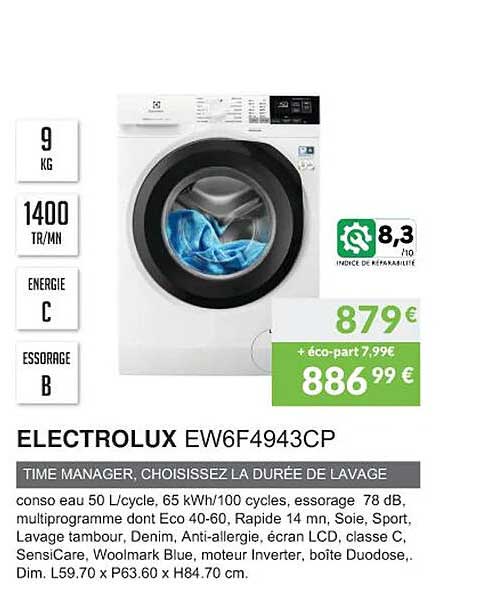 electrolux ew6f4943cp time manager, choisissez a durée de lavage