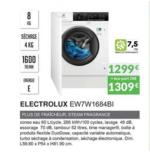 electrolux ew7w1684bi plus de fraîcheur, steam fragrance