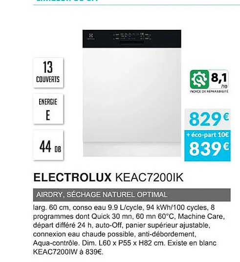 electrolux kea7200ik airdry, séchage naturel optimal
