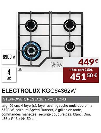 electrolux kgg64362w steppower, réglage 9 positions