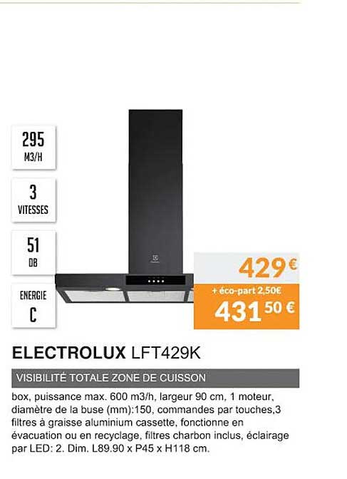 electrolux lft429k visibilité totale zone de cuisson