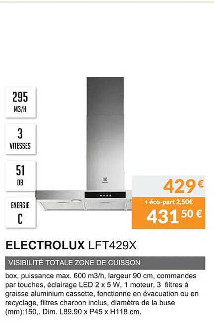 electrolux lft429x visibilité totale zone de cuisson