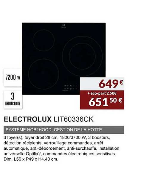 electrolux lit60336ck système hob2hood, gestion de la hotte