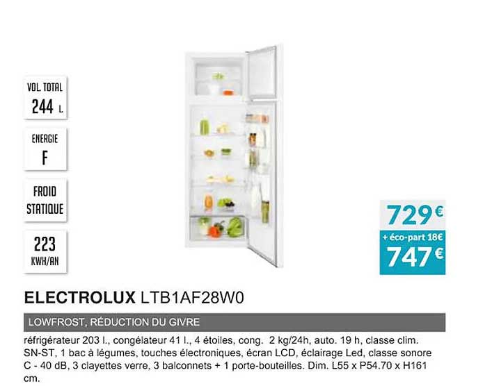 electrolux ltb1af28w0 lowfrost, réduction du givre