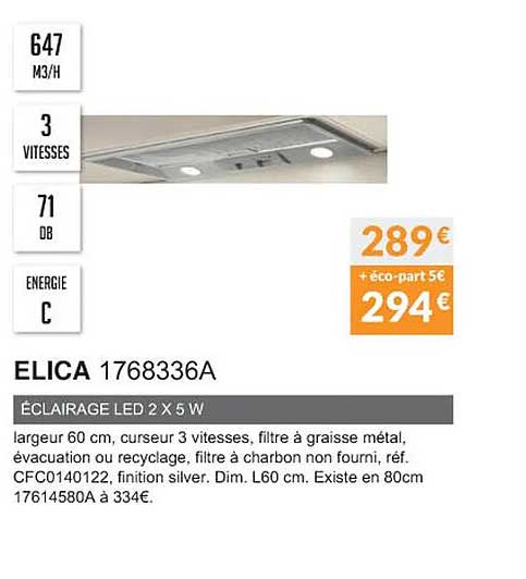 elica 1768336a éclairage led 2x5 w