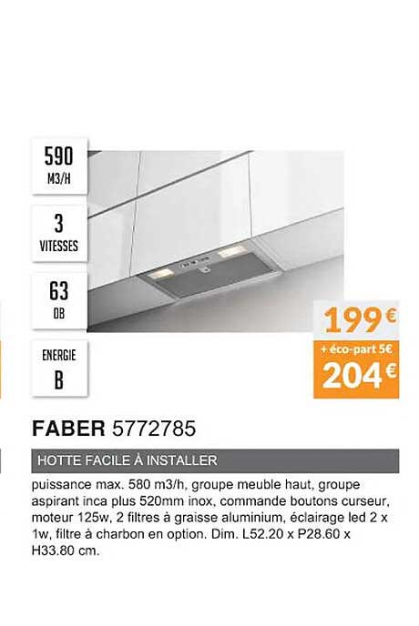 Faber 5772785 Hotte Facile à Installer