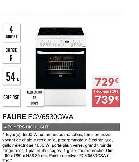 faure fcv6530cwa 4 foyers highlight