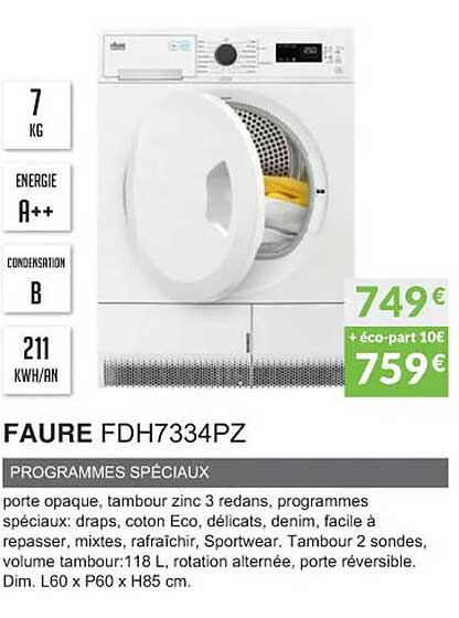 faure fdh7334pz programmes spéciaux