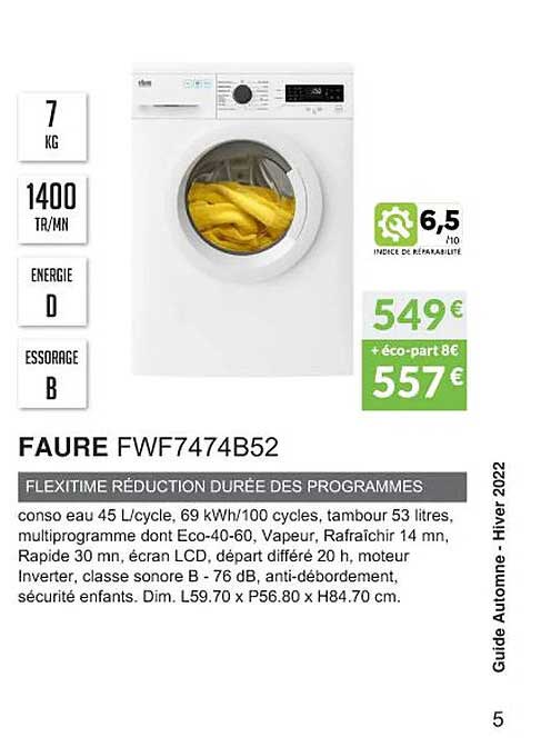 faure fwf7474b52 flexitime réduction durée des programmes