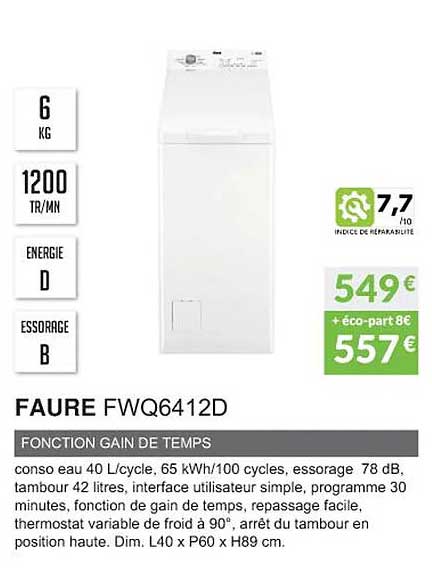 faure fwq6412d fonction gain de temps
