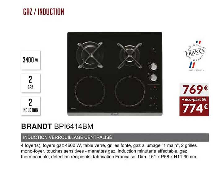 gaz-induction brandt bpi6414bm