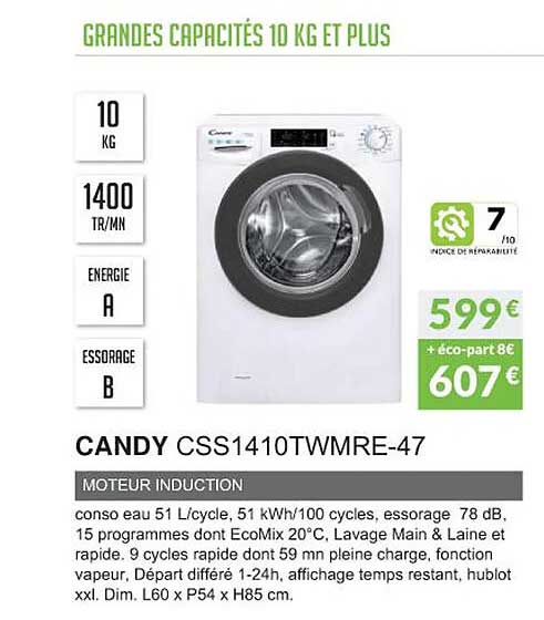 grandes capacités 10 kg et plus candy css1410twmre-47