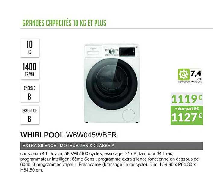 Grandes Capacités 10 Kg Et Plus Whirlpool W6w045wbfr