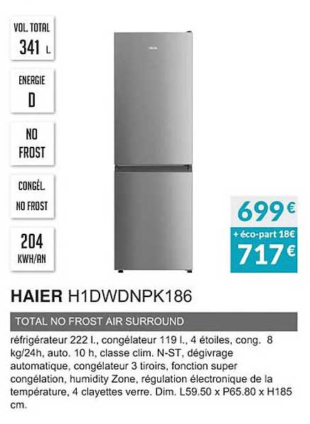 haier h1dwdnpk186 total no frost air surround