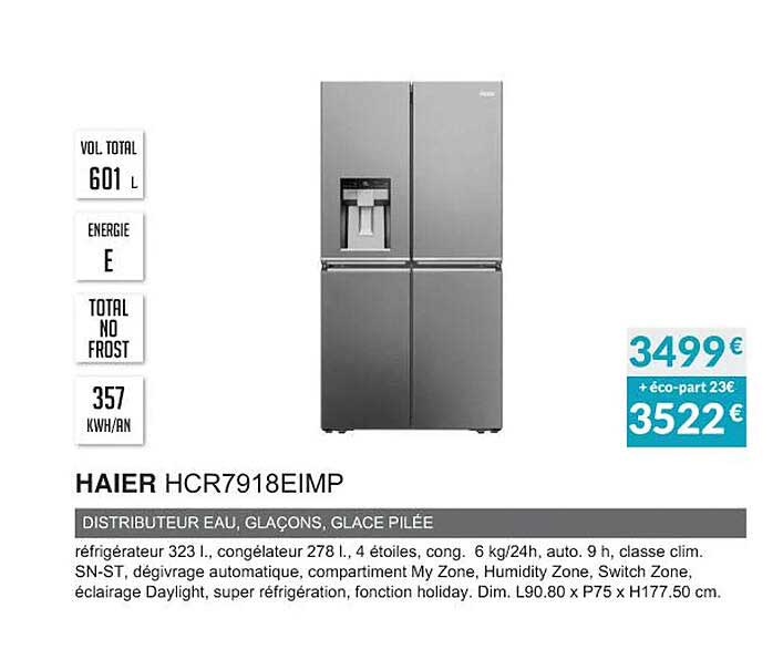 Haier Hcr7918eimp Distributeur Eau, Glaçons, Glace Pilée