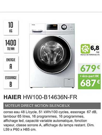 haier hw100-b14636n-fr moteur direct motion silencieux