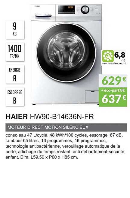 haier hw90-b14636n-fr moteur direct motion silencieux