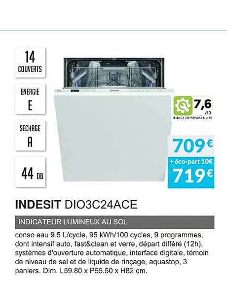 indesit dio3c24ace indicateur lumineux au sol
