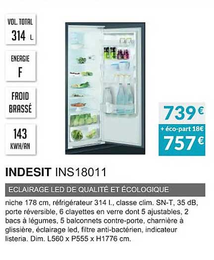 Indesit Ins18011 éclairage Led De Qualité Et écologique
