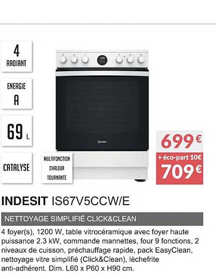 indesit is67v5ccw-e nettoyage simplifié click & clean