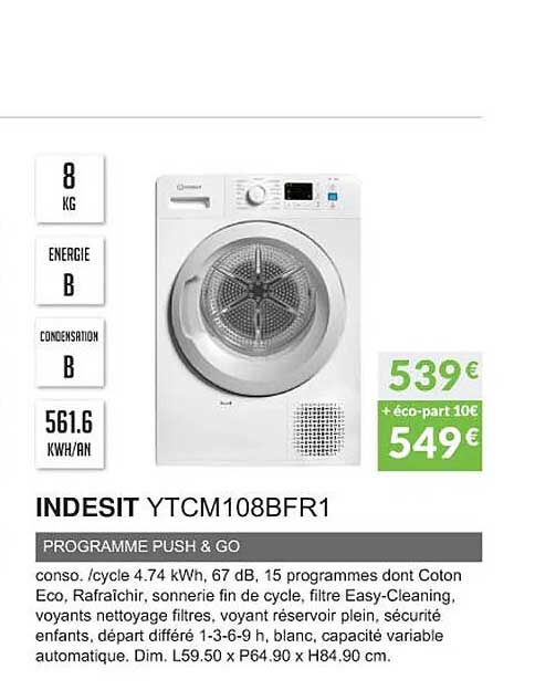 indesit ytcm108bfr1 programme push & go