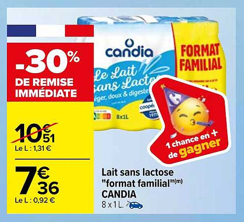 lait sans lactose "format familial" candia