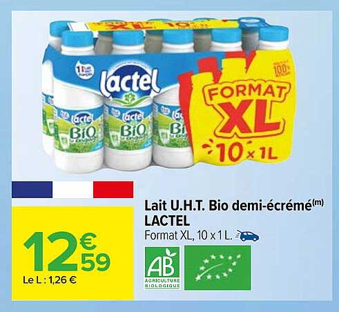 lait u.h.t. bio demi-écrémé lactel