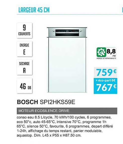 largeur 45 cm bosch spi2hks59e