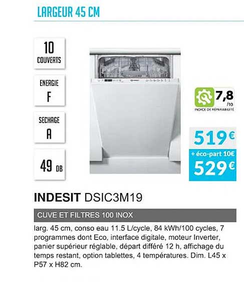 largeur 45 cm indesit dsic3m19