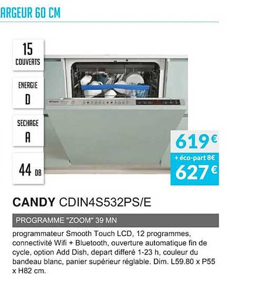 largeur 60 cm candy cdin4s532ps-e