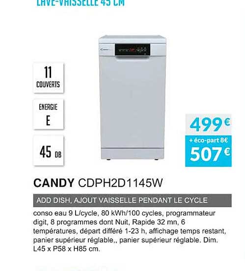 lave-vaisselle 45 cm candy cdph2d1145w