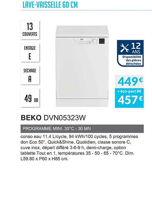 lave-vaisselle 60 cm beko dvn05323w