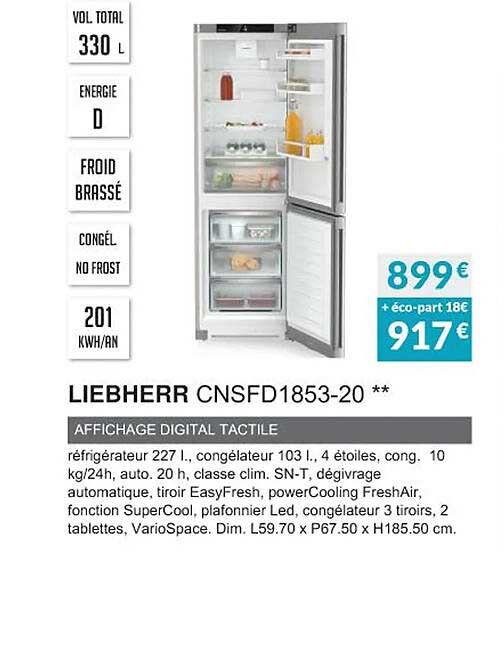 liebherr cnsfd1853-20 affichage digital tactile