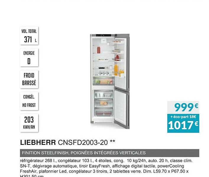 liebherr cnsfd2003-20 finition steelfinish, poignées intégrées verticales