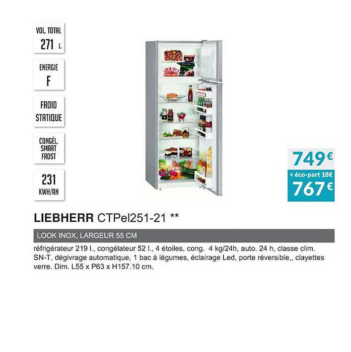 liebherr ctpel251-21 look inox, largeur 55 cm