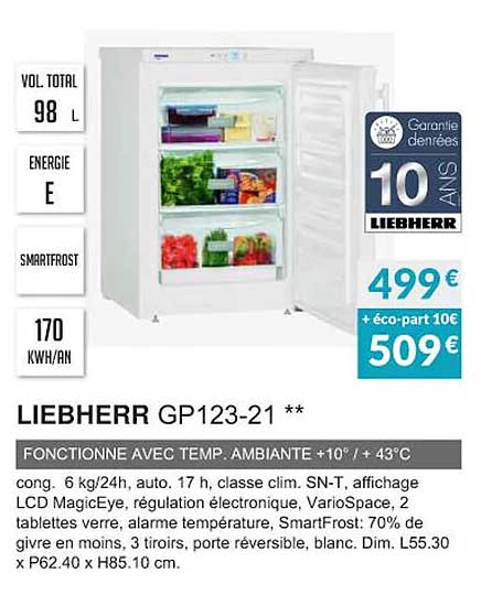 liebherr gp123-21 fonctionne avec temp. ambiante +10°-+43°c