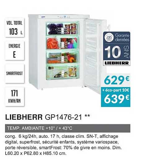 liebherr gp1476-21 temp.ambiante +10°-+43°c