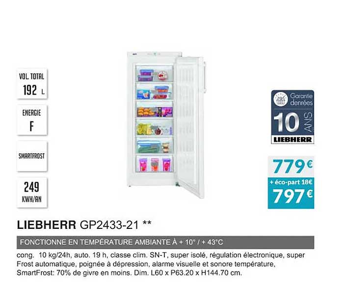 liebherr gp2433-21 fonctionne en température ambiante à +10°-+43°c