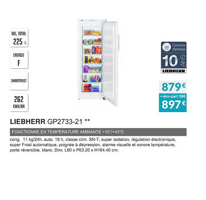 liebherr gp2733-21 fonctionne en température ambiante +10°-+43°c
