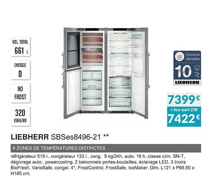 liebherr sbses8496-21 6 zones de températures distinctes