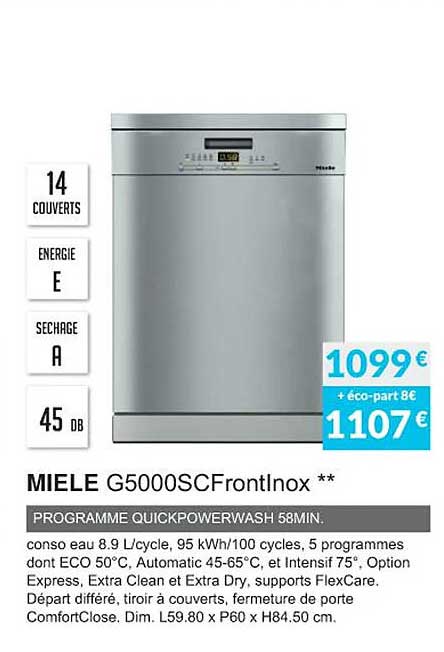 miele g5000scfrontInox programme quickpowerwash 58min.