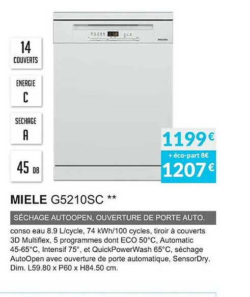 miele g5210sc séchage autoopen, ouverture de porte auto
