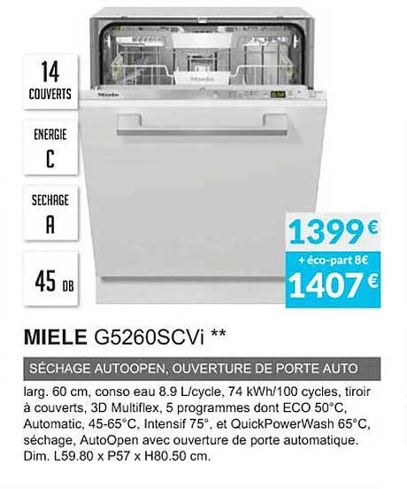 miele g5260scvi séchage autoopen, ouverture de porte auto